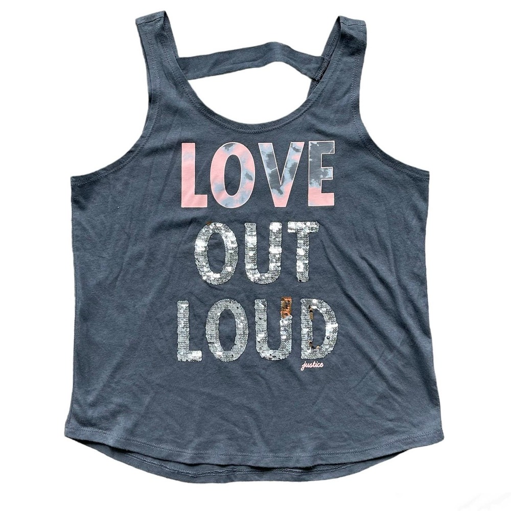 Girls 12 Justice Active Gray Pink Tie Dye Silver Sequin Sleeveless Strappy Tank